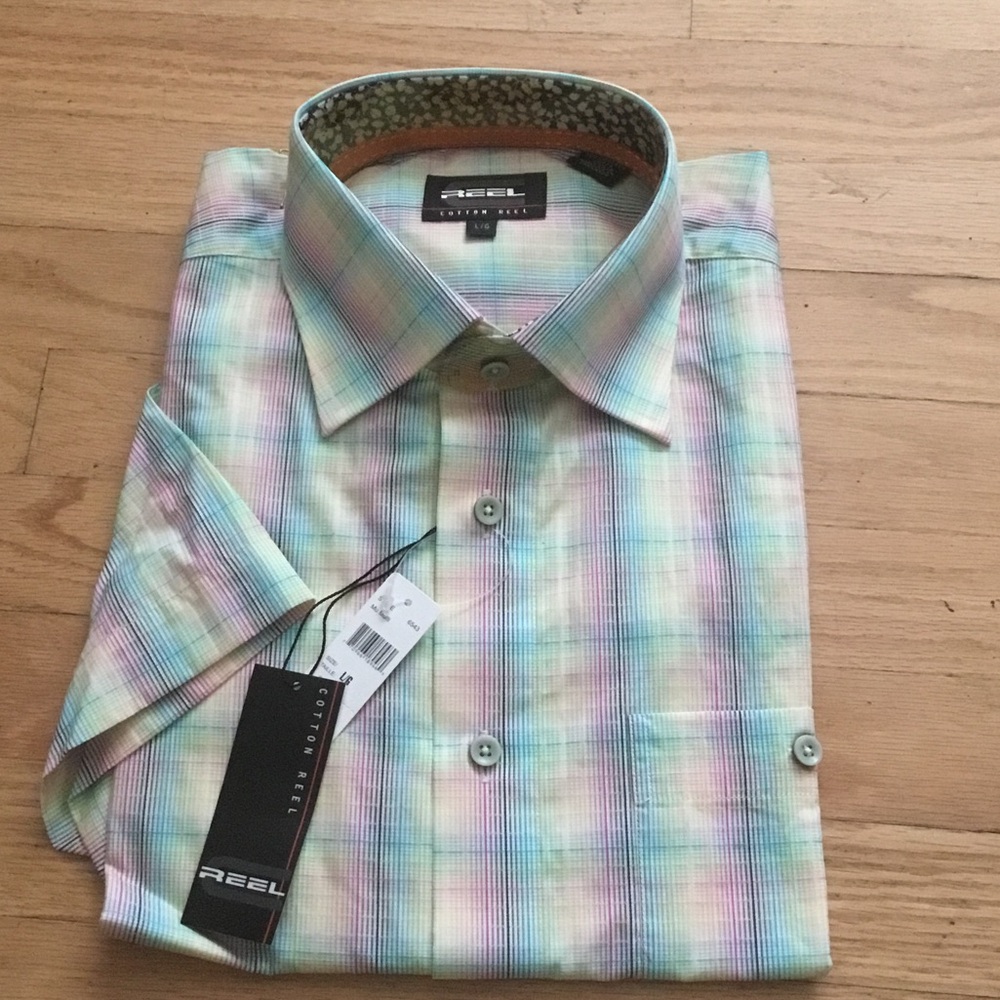 Pastel Plaid Short-Sleeve Button-Down Shirt - Multicolor Pastels